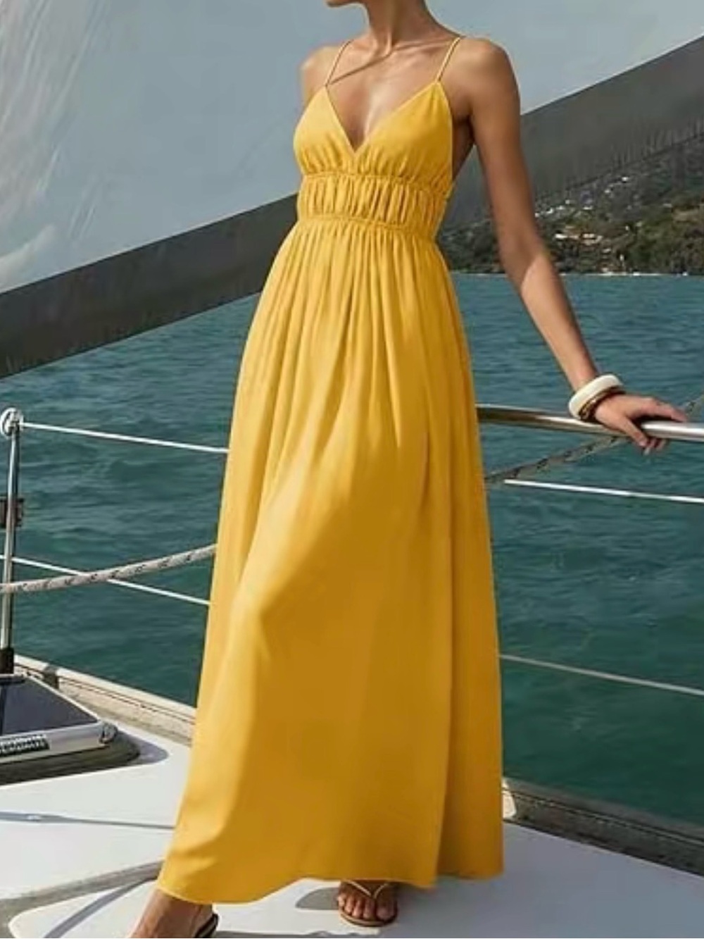 Yellow Spaghetti-Strap Maxi Dress - Elegant Summer Style